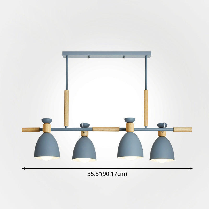 Nordic Style Island Pendant With 4 Metal Lights And Wood Detail