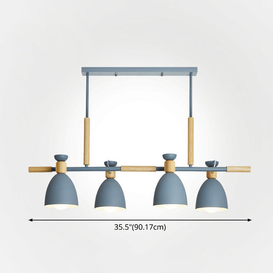 Nordic Style Island Pendant With 4 Metal Lights And Wood Detail