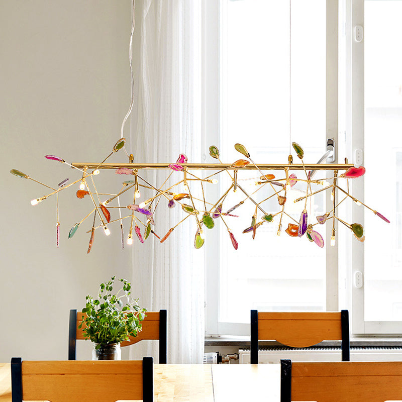 Modern Colorful Island Light Fixture With Agate Stone Pendant For Dining Restaurants
