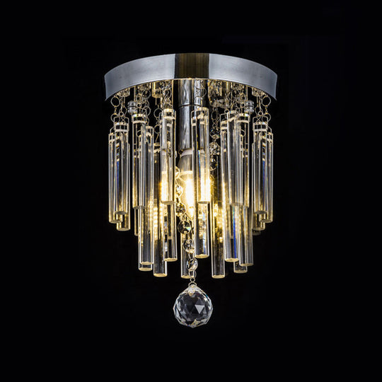 Round Chrome Crystal Bar Flush Mount Ceiling Light - Bare Bulb Flushmount