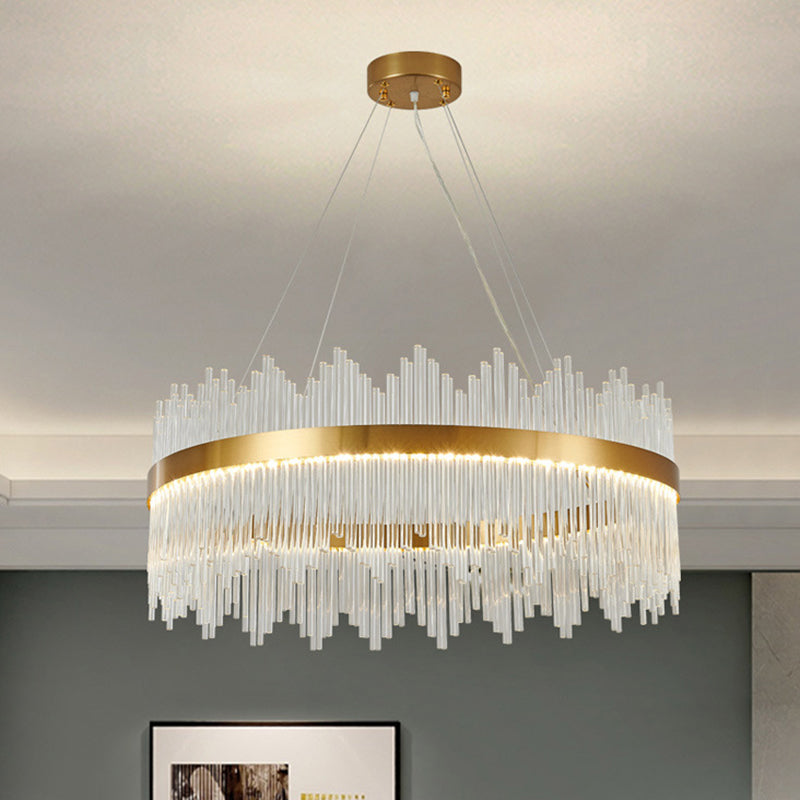 Adjustable Glass Crystal Drum Chandelier Pendant Light for Modern Living Rooms