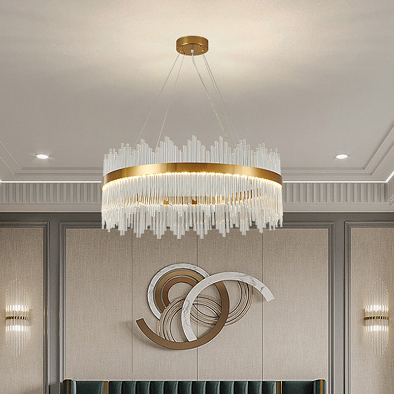 Adjustable Glass Crystal Drum Chandelier Pendant Light for Modern Living Rooms