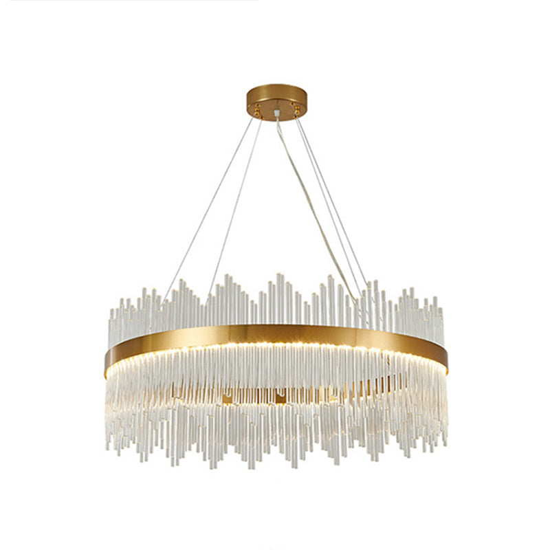 Adjustable Glass Crystal Drum Chandelier Pendant Light for Modern Living Rooms