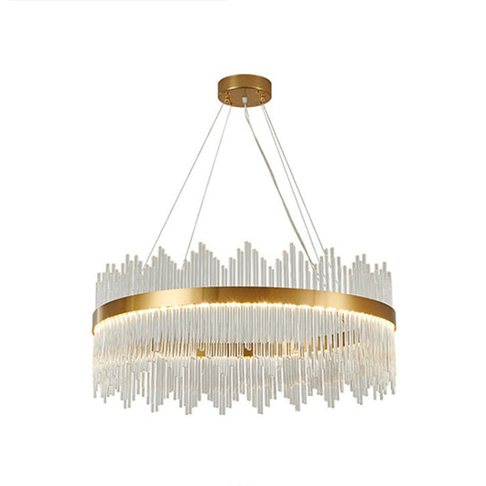 Adjustable Glass Crystal Drum Chandelier Pendant Light for Modern Living Rooms