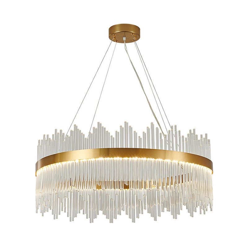 Adjustable Glass Crystal Drum Chandelier Pendant Light for Modern Living Rooms