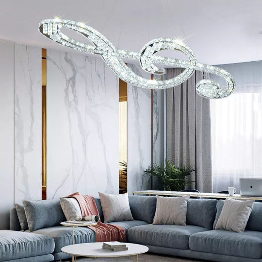 LED Musical Note Chandelier - Modern Crystal Suspension Light for Restaurants