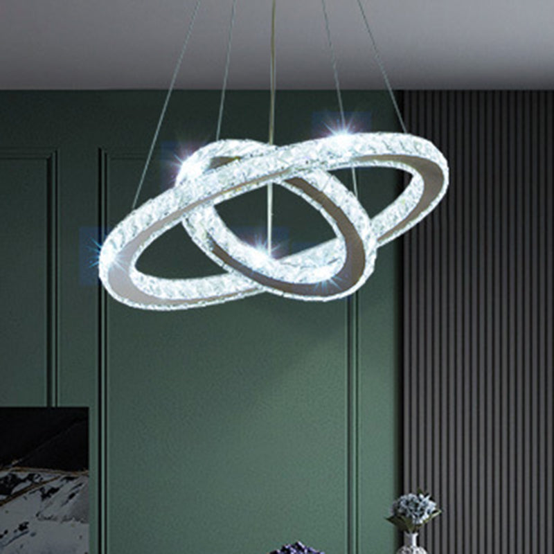 Modern Crystal Ring Chandelier Pendant Light For Living Room Stainless-Steel / 8+16