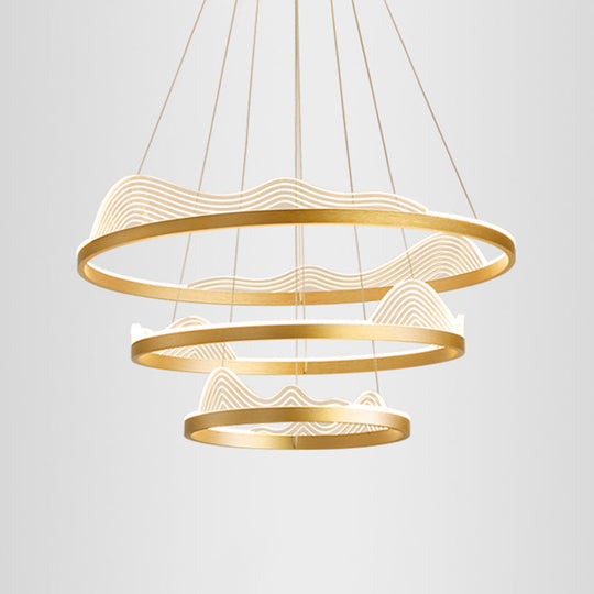 Modern Round Hanging Chandelier With Metal Suspension And Lace Decoration - Ideal For Living Room
