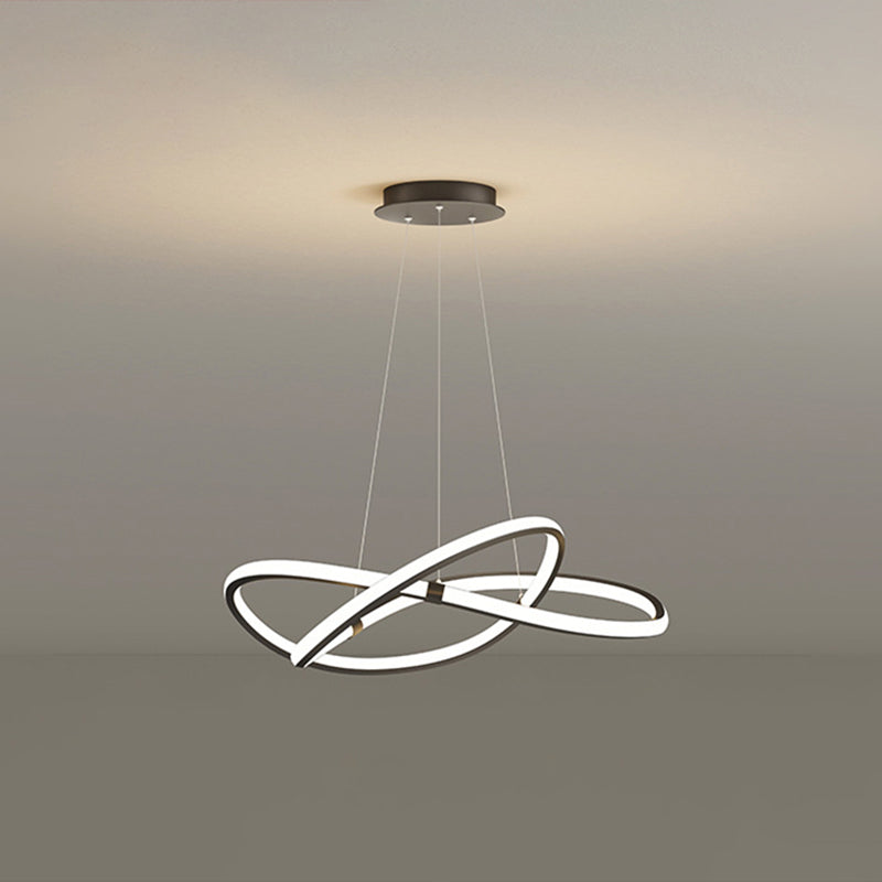 Modern Twist Chandelier Pendant Light For Living Room - Sleek Metal Design Black / 23.5 White