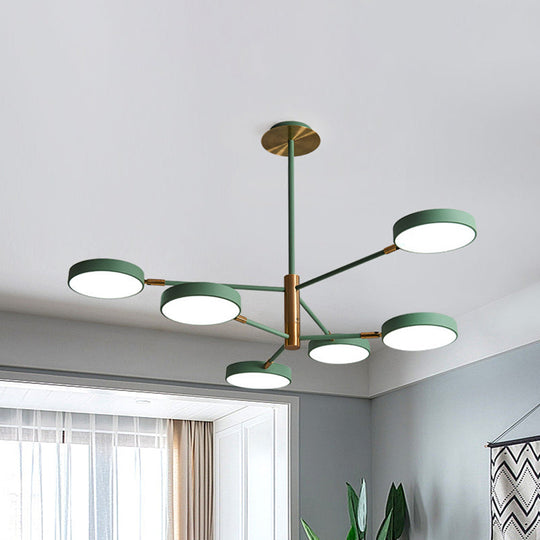 Modern Nordic Round Chandelier Pendant Light Metallic Hanging Fixture For Living Room 6 / Green
