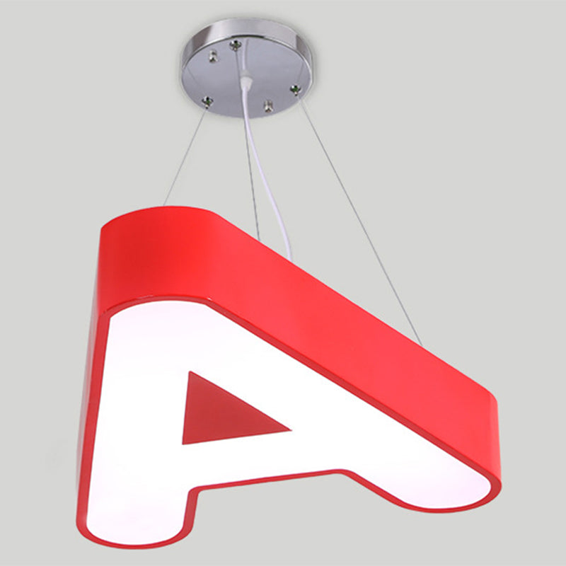 Contemporary Letter Led Pendant Ceiling Lamp - Metal Suspension Fixture Red