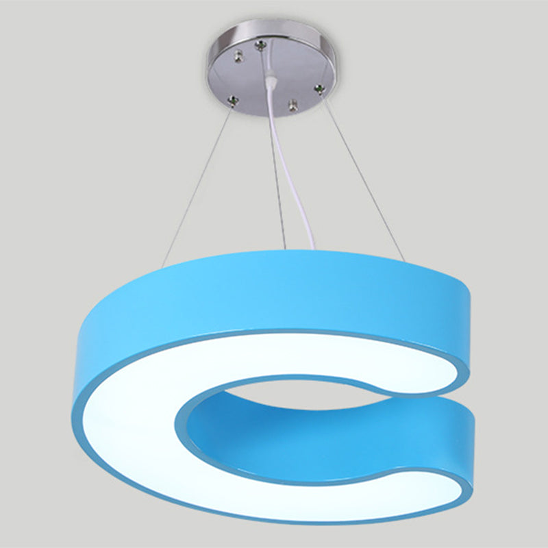 Contemporary Letter Led Pendant Ceiling Lamp - Metal Suspension Fixture Blue