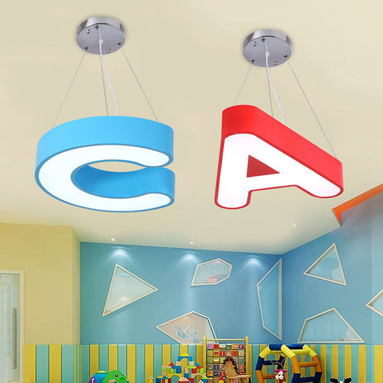 Contemporary Letter Led Pendant Ceiling Lamp - Metal Suspension Fixture