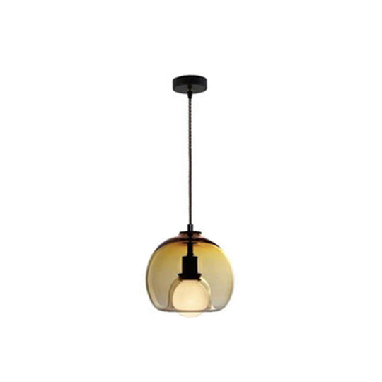 Contemporary Minimalist Glass Globe Pendant Light - Indoor Hanging Lamp Amber