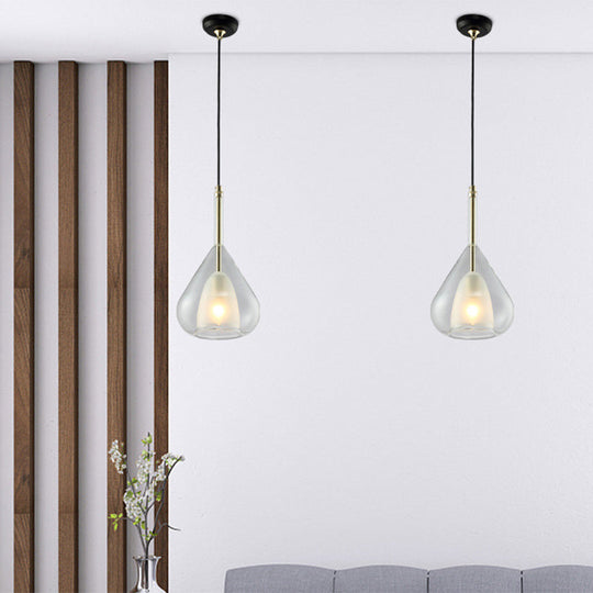 Modern Double Glass Teardrop Pendant Lighting - 1 Light Hanging For Living Room