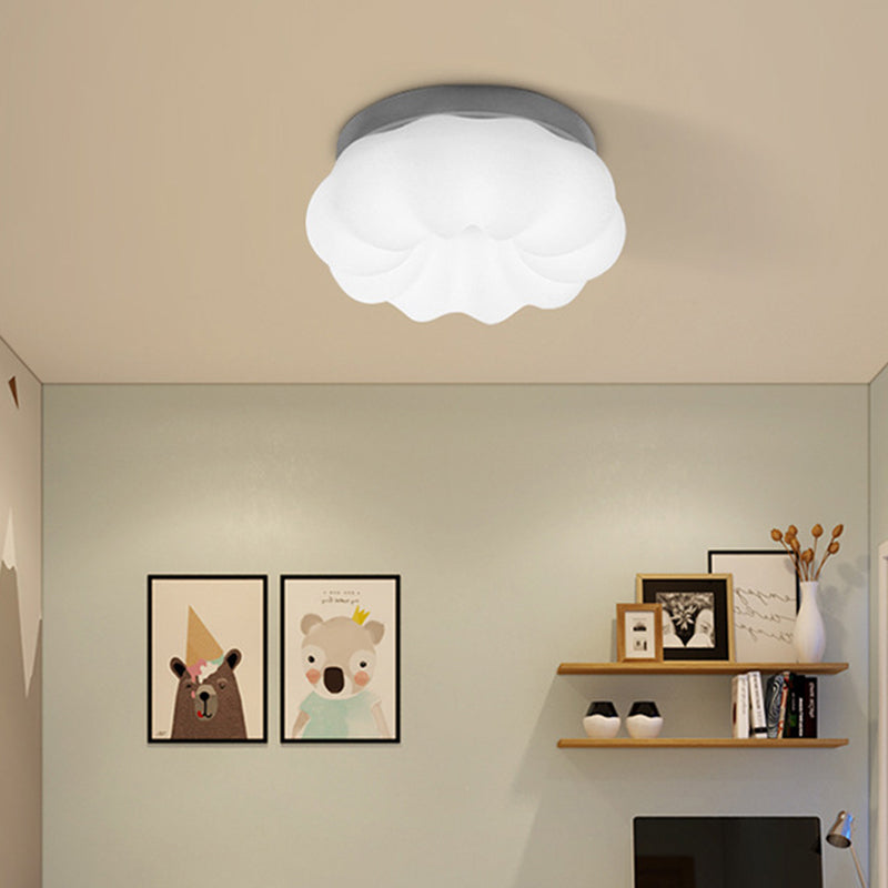 White Plastic Cloud Flush Mount Ceiling Light: Kids LED Fixture