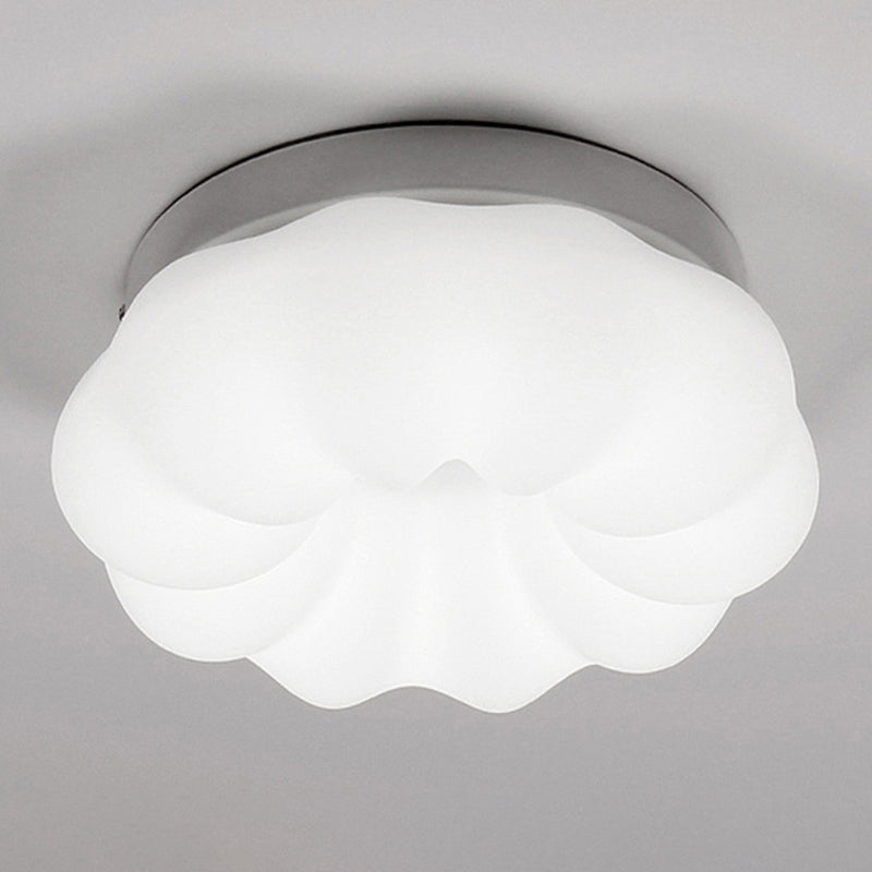 White Plastic Cloud Flush Mount Ceiling Light: Kids Led Fixture / 12