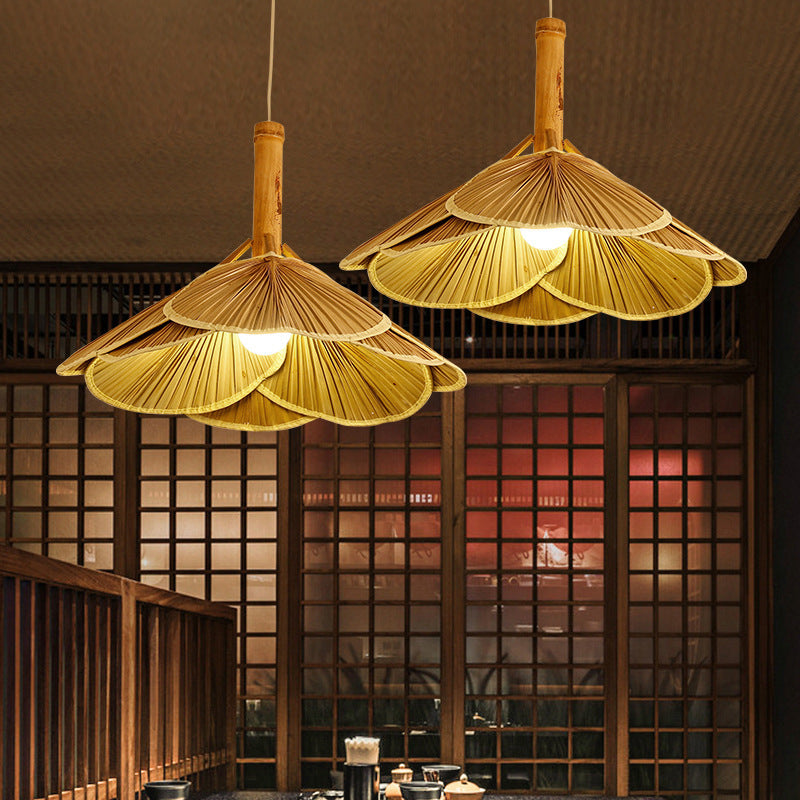 Bamboo Pendant Ceiling Light - Modern Wood Suspension For Restaurant