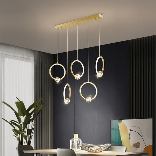 Modern Metal LED Indoor Pendant Light: Stylish Ring-Shaped Hanging Fixture