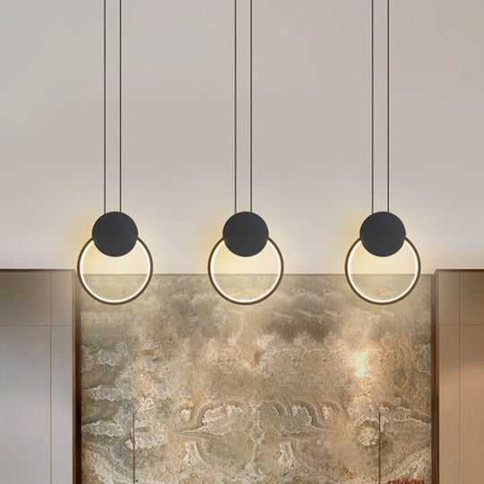 Contemporary Led Ceiling Pendant With Black Metal Ring - Bedside Lamps For Modern Bedrooms / Warm