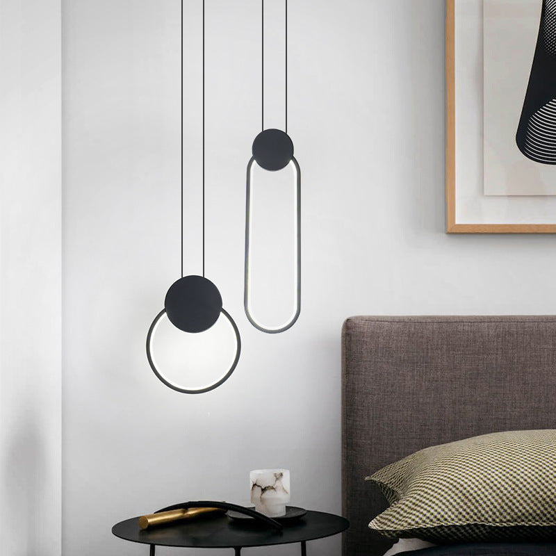 Contemporary Led Ceiling Pendant With Black Metal Ring - Bedside Lamps For Modern Bedrooms