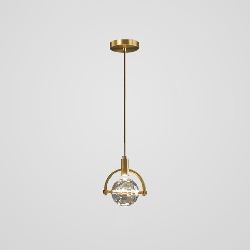 Modern Mini Crystal Pendant Light with Brass Finish for Living Room, Bar, and Coffee Shop Ceiling