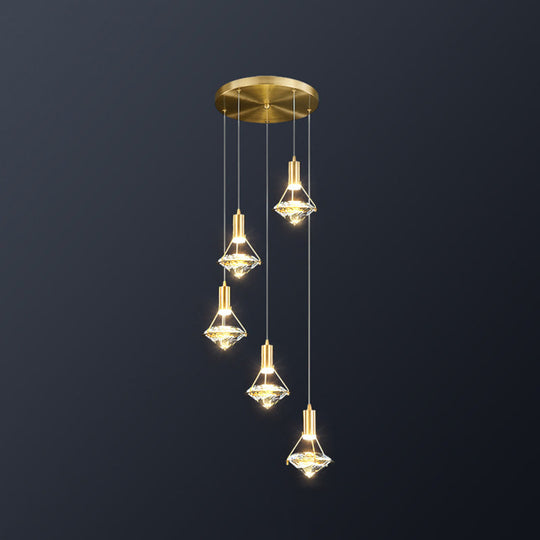 Modern Brass Crystal Pendant Light With Diamond Design - Led Bedroom Ceiling Lighting 5 /