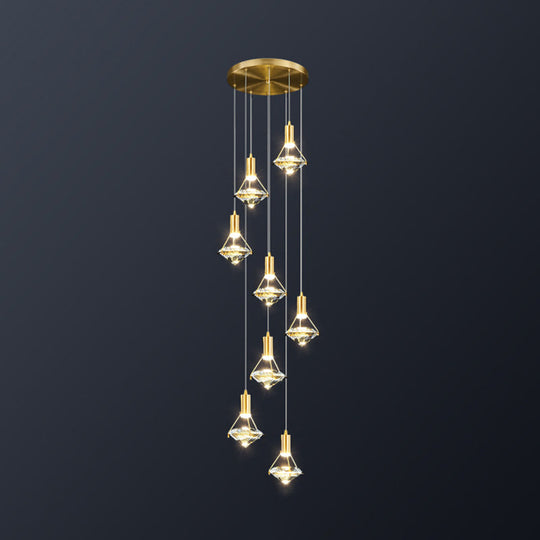 Modern Brass Crystal Pendant Light With Diamond Design - Led Bedroom Ceiling Lighting 8 /