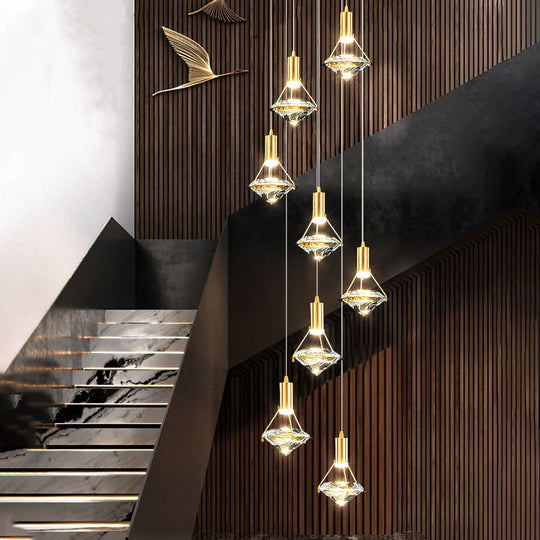 Brass Crystal Pendant Light with LED, Modern Diamond Crystal Ceiling Lighting for Bedroom