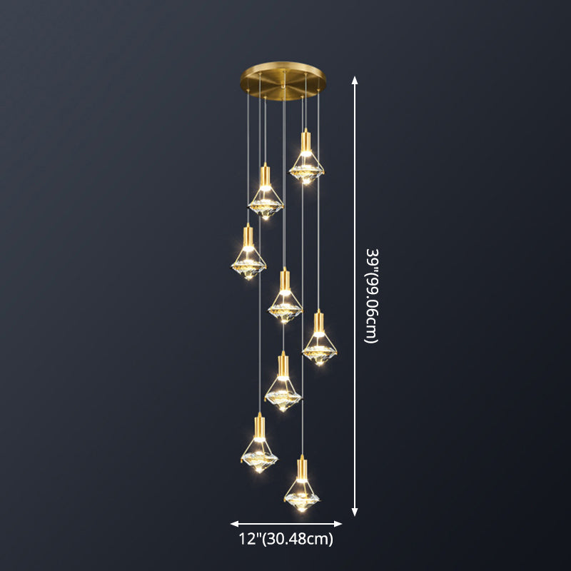 Brass Crystal Pendant Light with LED, Modern Diamond Crystal Ceiling Lighting for Bedroom
