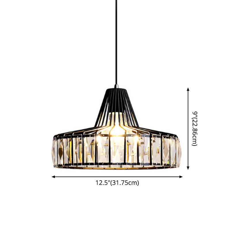 Black Metal Frame Crystal Pendant Light for Dining Room - Modern Ceiling Hanging Fixture