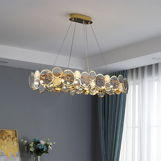 Brass Finish Crystal Pendant Ceiling Light with Glass Shade for Spacious Bedrooms