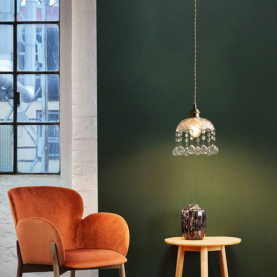 Mini Crystal Pendant Light With Brass Finish - Perfect For Coffee Shop Ambiance