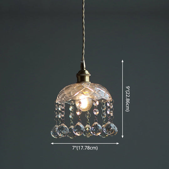 Brass Finish Crystal Mini Pendant Light with Glass Lamp Socket for Coffee Shop