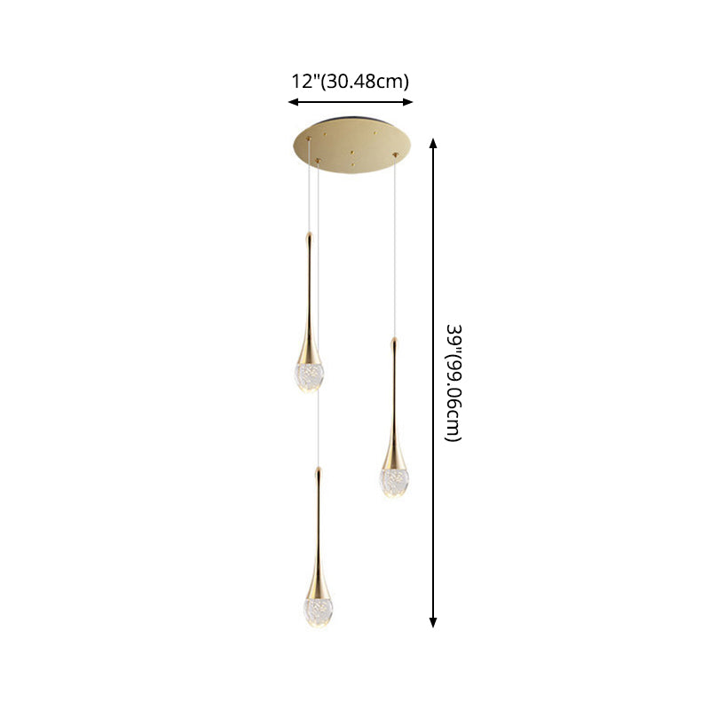 Brass Crystal Cone Pendant Light Set with Long LED Cascade - Perfect for Stairwell
