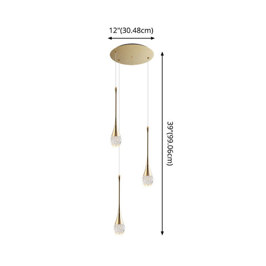 Brass Crystal Cone Pendant Light Set with Long LED Cascade - Perfect for Stairwell