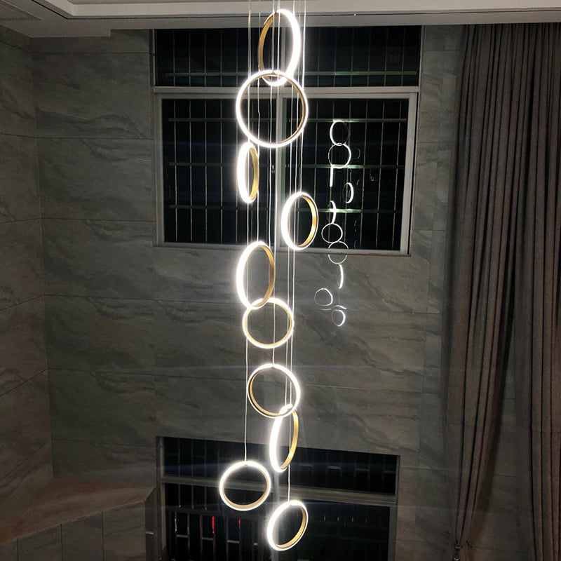 Large Ceiling Hanging Light: Modern Minimalist Nordic Metal Ring In Brass Finish For Staircases