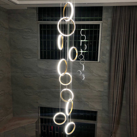 Large Ceiling Hanging Light: Modern Minimalist Nordic Metal Ring In Brass Finish For Staircases