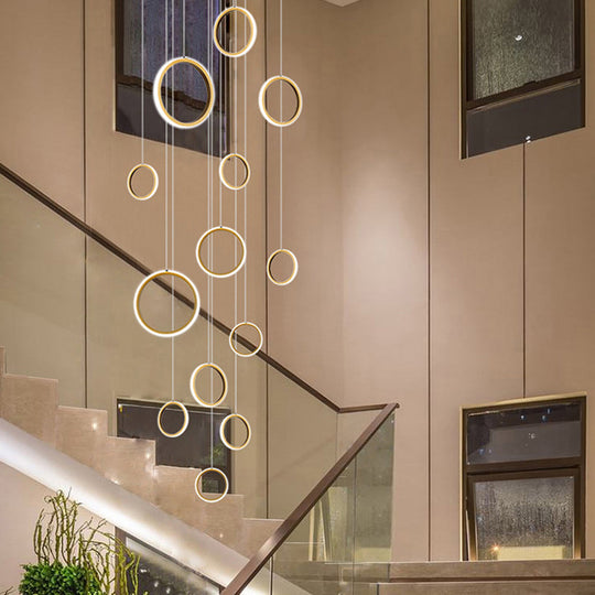 Brass Finish Nordic Metal Ring Staircase Ceiling Hanging Light - Modern Minimalist