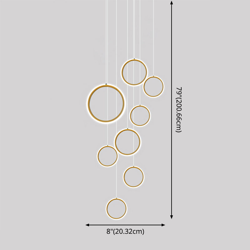 Brass Finish Nordic Metal Ring Staircase Ceiling Hanging Light - Modern Minimalist
