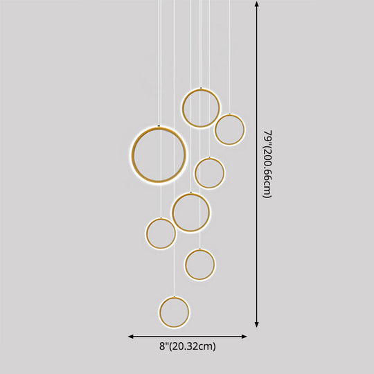 Large Ceiling Hanging Light: Modern Minimalist Nordic Metal Ring In Brass Finish For Staircases