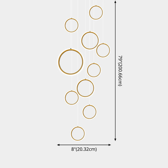 Large Ceiling Hanging Light: Modern Minimalist Nordic Metal Ring In Brass Finish For Staircases