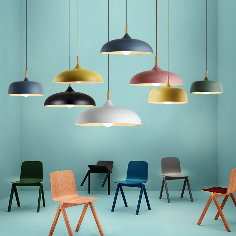 Modern LED Ceiling Pendant Light with Wood Lamp Socket - Macaron Color Option
