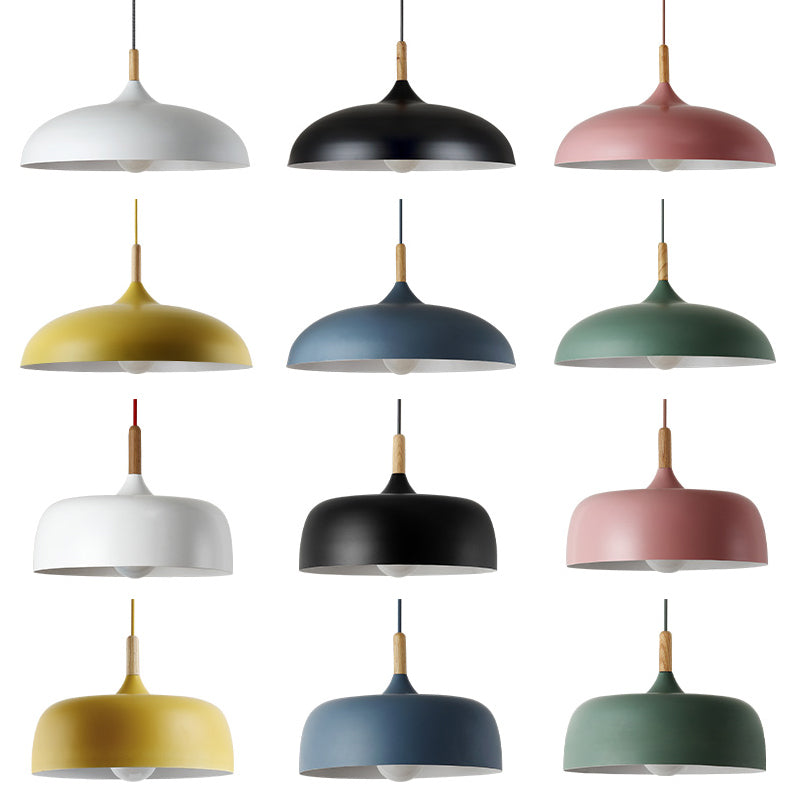 Modern LED Ceiling Pendant Light with Wood Lamp Socket - Macaron Color Option