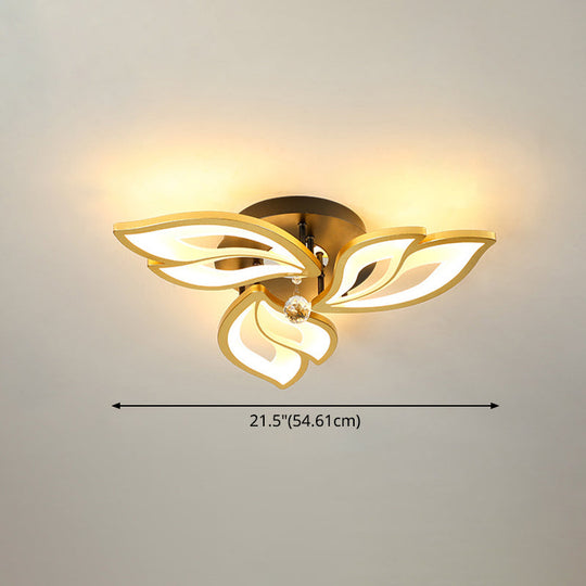 Contemporary Led Semi Flush Mount Ceiling Light With Crystal Ball - Gold Finish