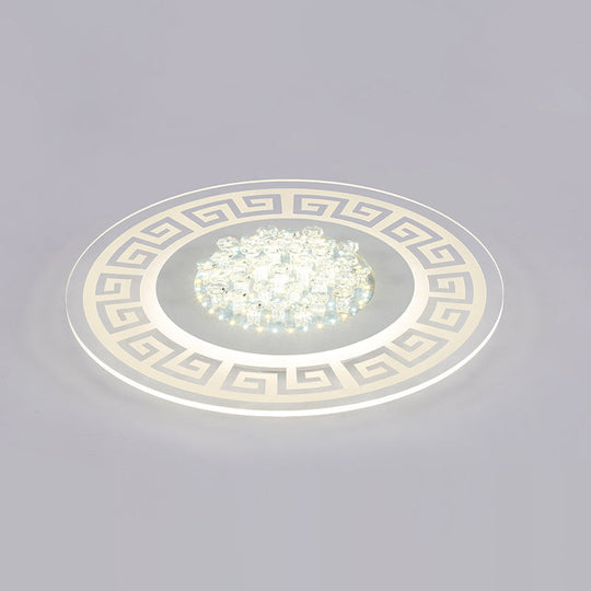 Modern LED White Flush Mount Ceiling Light Fixture with Crystal Accents - Extra-Thin Round Acrylic Flush Light