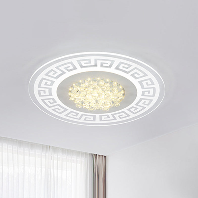 Modern LED White Flush Mount Ceiling Light Fixture with Crystal Accents - Extra-Thin Round Acrylic Flush Light