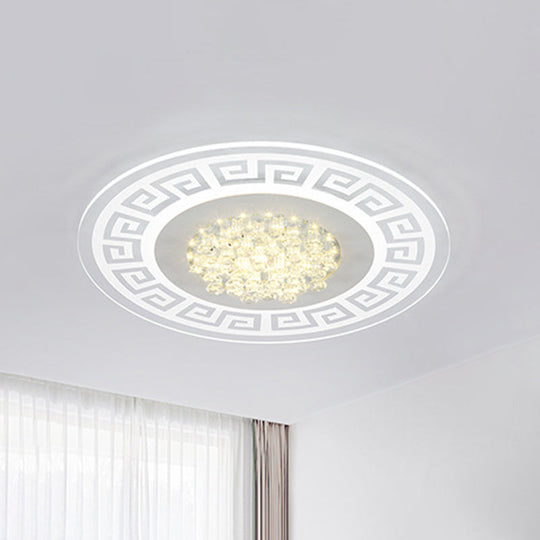 Modern LED White Flush Mount Ceiling Light Fixture with Crystal Accents - Extra-Thin Round Acrylic Flush Light
