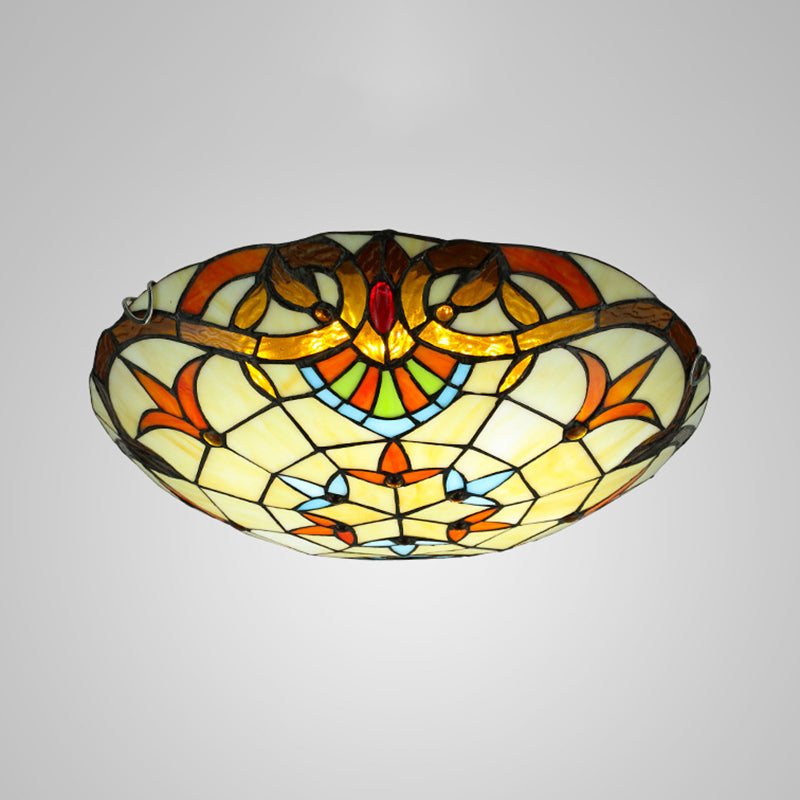 Handcrafted Beige Glass Ceiling Flush Light with Ribbon Pattern