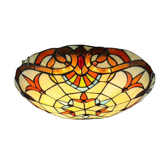 Handcrafted Beige Glass Ceiling Flush Light with Ribbon Pattern